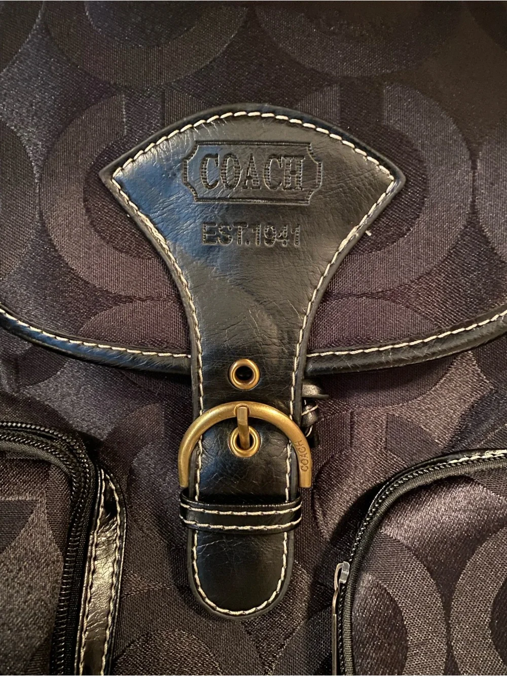 Coach Black Signature Canvas Drawstring Backpack with Leather Trim - Picture 2 of 9